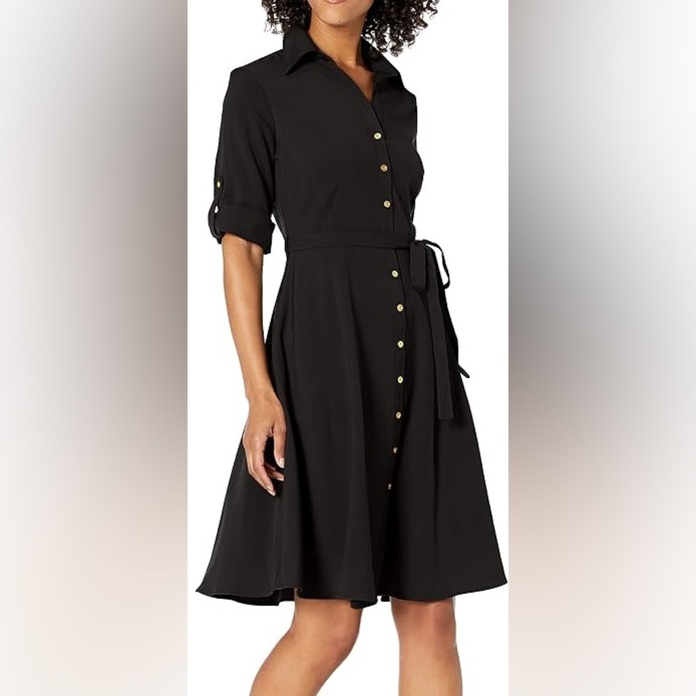 Sharagano Black BUTTON FRONT SHIRT WAIST Dress WOMEN SIZE 14